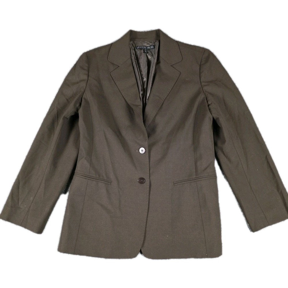 Lafayette 148 New York Blazer Womens Size 10 Brown 2 Button Wool Jacket